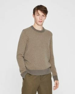Best Pirce ๐ Club Monaco Men Cozy Herringbone Crewneck Sweater Dark Brown ๐