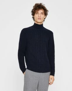 Coupon 😉 Club Monaco Men Bouclé Cable Sweater Navy Solid 💯
