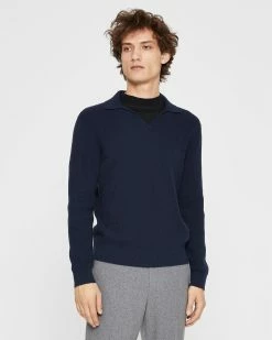 Cheapest ๐ Club Monaco Men Ribbed Johnny Collar Sweater Navy โจ