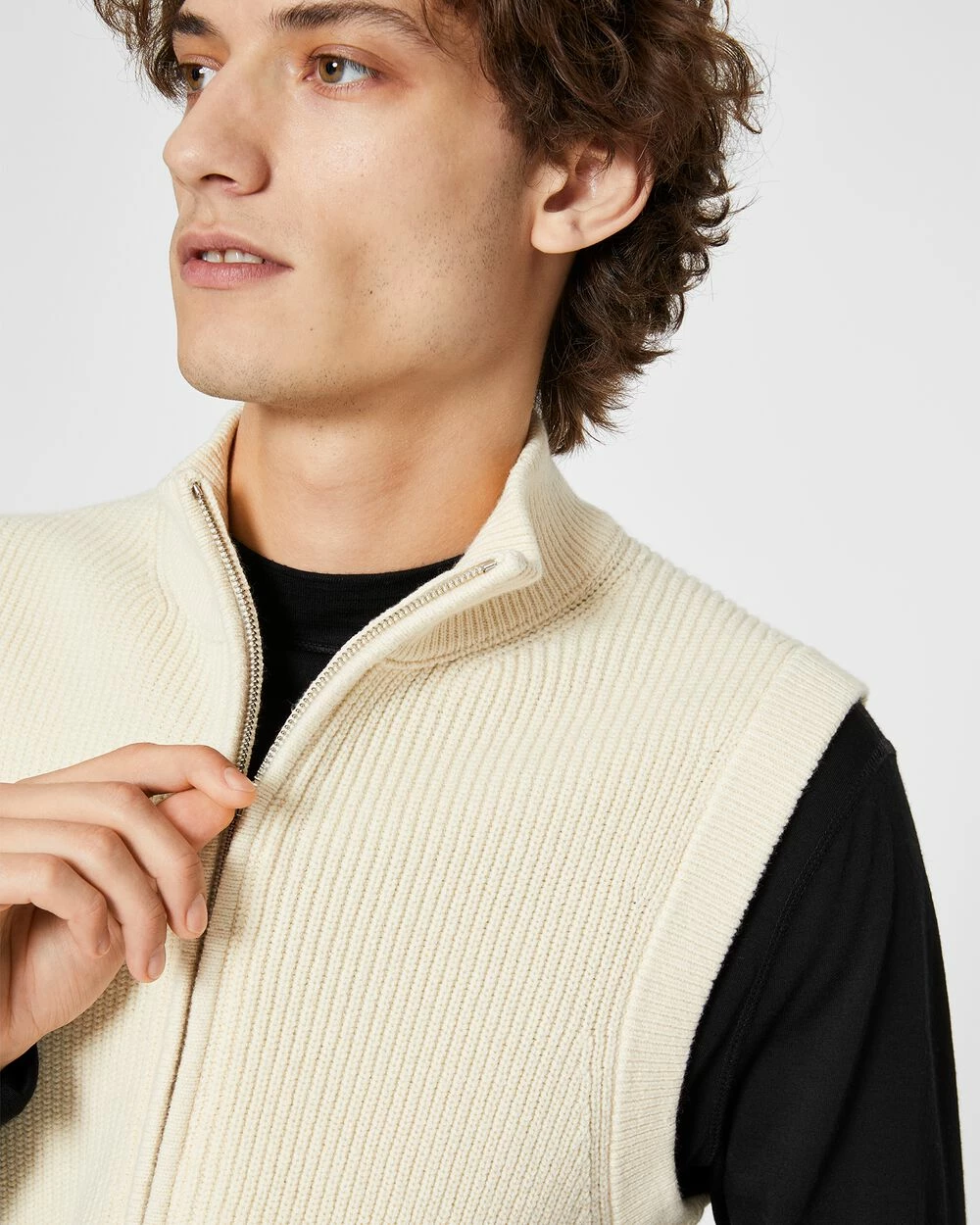 Best Pirce ✨ Club Monaco Men Ribbed Full Zip Vest Beige 🥰 - Image 3