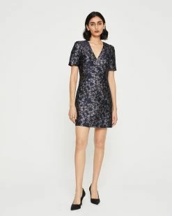 Coupon ⌛ Club Monaco 👩 Women Brocade Mini 👗 Dress Blue Multi 😀