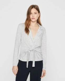 Top 10 👏 Club Monaco 👩 Women Refined Knit Wrap Top Light Heather Grey 😉