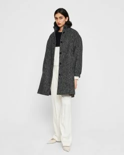Budget 🎉 Club Monaco 👩 Women Herringbone Swing 🧥 Coat Black/White Herringbone 🎁