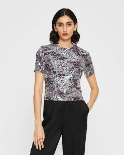 Buy ๐ Club Monaco ๐ฉ Women Sequin Tee Winter Berry ๐
