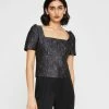 Flash Sale 🔥 Club Monaco 👩 Women Brocade Puff Sleeve Blouse Black 🌟