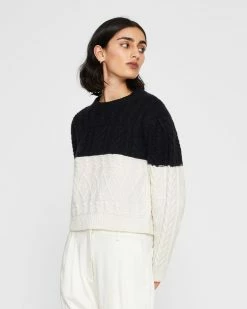 Top 10 โจ Club Monaco ๐ฉ Women Structured Cable Crew Sweater Black & White ๐ฅ