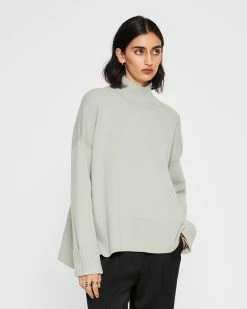 Best Sale 😀 Club Monaco 👩 Women Cashmere Double Knit Zip Turtleneck Sage 💯
