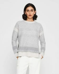 Promo ๐ Club Monaco ๐ฉ Women Cashmere Fringe Sweater Grey Multi ๐