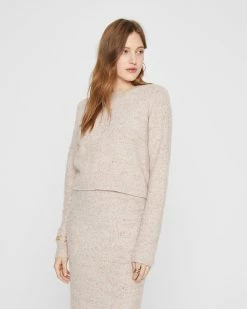 Buy 🥰 Club Monaco 👩 Women Tweed Crew Sweater Pink Multi 🤩