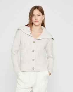 Hot Sale โจ Club Monaco ๐ฉ Women Cashmere Blend Button Front Cardigan White Noise ๐คฉ