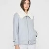 Coupon 😍 Club Monaco 👩 Women Textured Moto Jacket Grey White 🔔