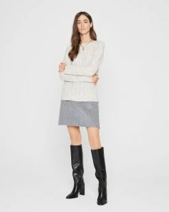 Top 10 🧨 Club Monaco 👩 Women Boiled Cashmere Cable Crew Sweater Salt & Pepper 👏