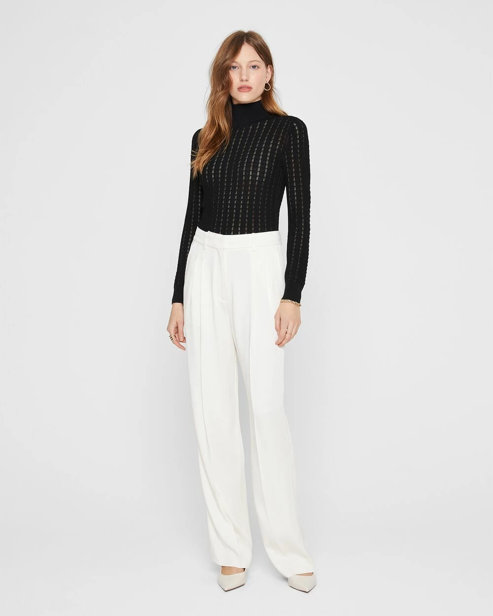 Top 10 π Club Monaco π© Women Signature Pointelle Turtleneck Sweater Black β - Image 4