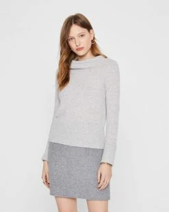 Best Sale ❤️ Club Monaco 👩 Women Slim Cashmere Cowl Neck Sweater Light Heather Grey 😍